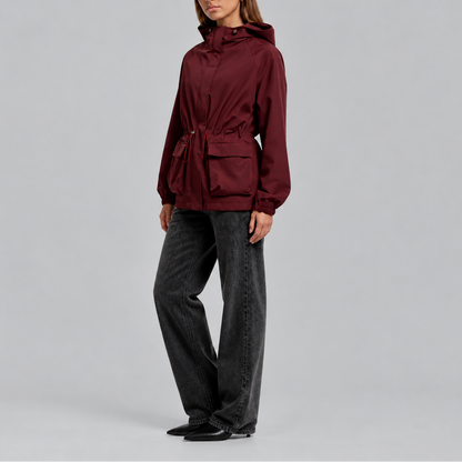 TORI | WATERPROOF DRAWSTRING HOODED JACKET - Burgundy