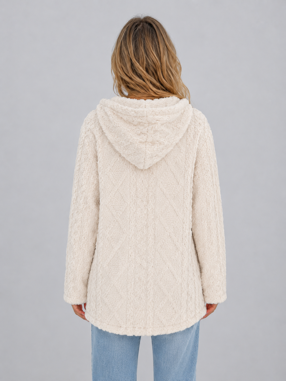 TRISTA | HOODED FLEECE CARDIGAN - Cream
