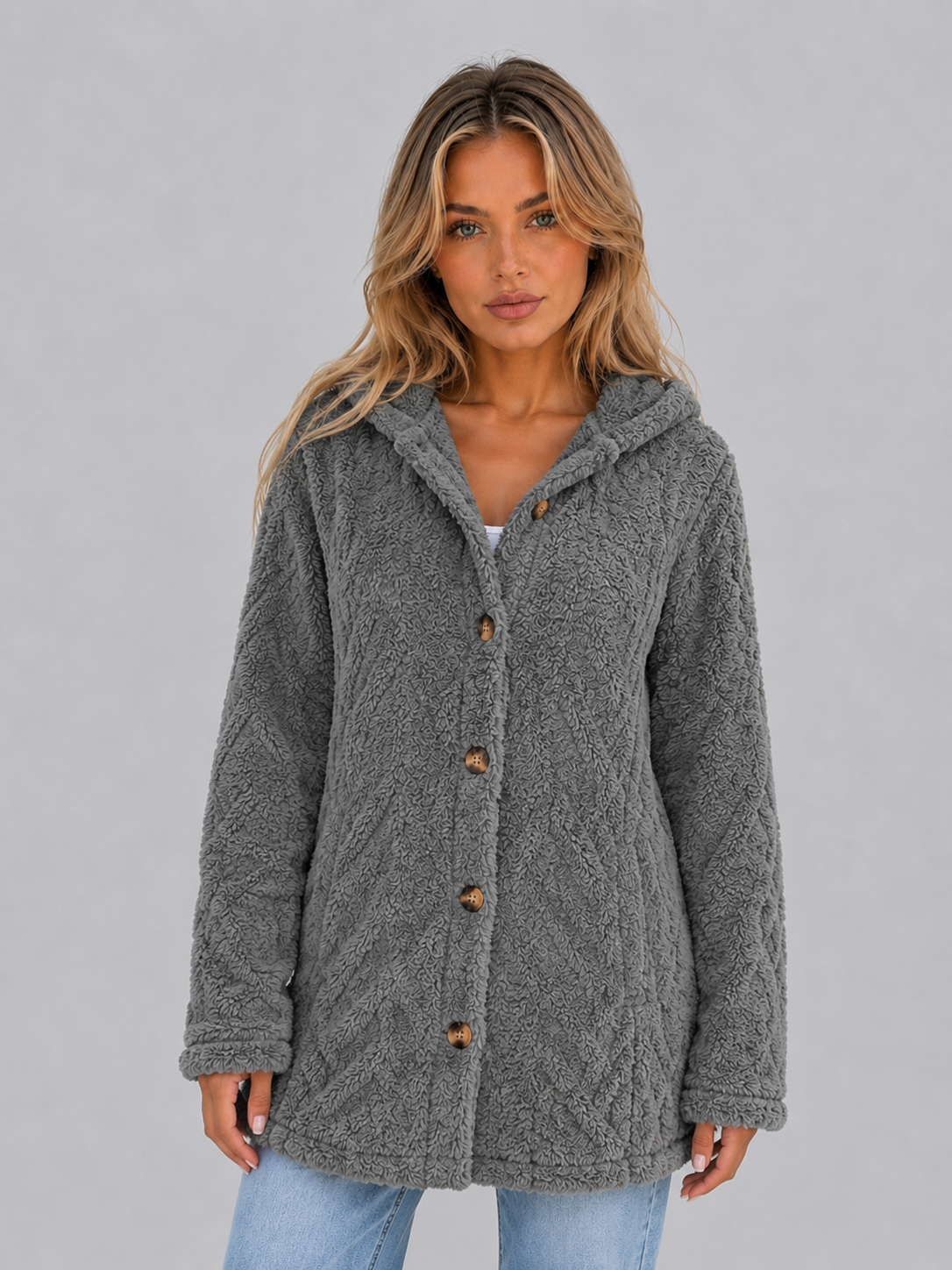 TRISTA | HOODED FLEECE CARDIGAN - Dark Gray