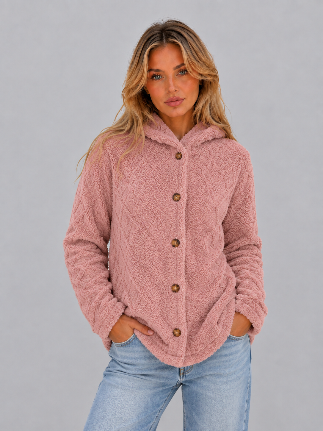 TRISTA | HOODED FLEECE CARDIGAN - Dusty Rose