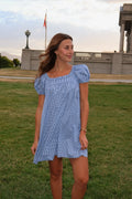 TWYLA | GINGHAM PUFF SLEEVE MINI DRESS - Blue Gingham
