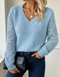 TYRA | POINTELLE SLEEVE V-NECK SWEATER - Sky Blue