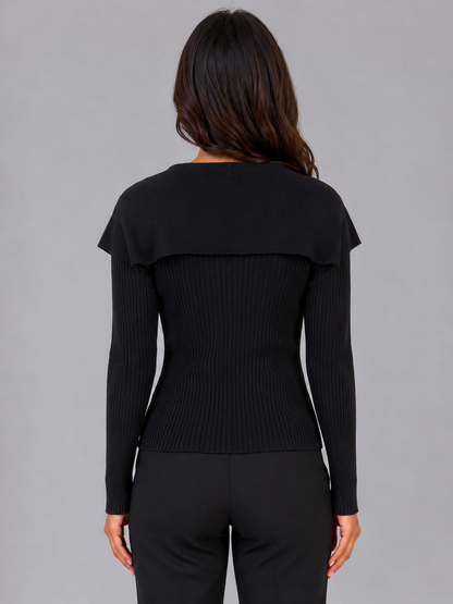ULANI | GOLD BUTTON CAPE COLLAR CARDIGAN - Black