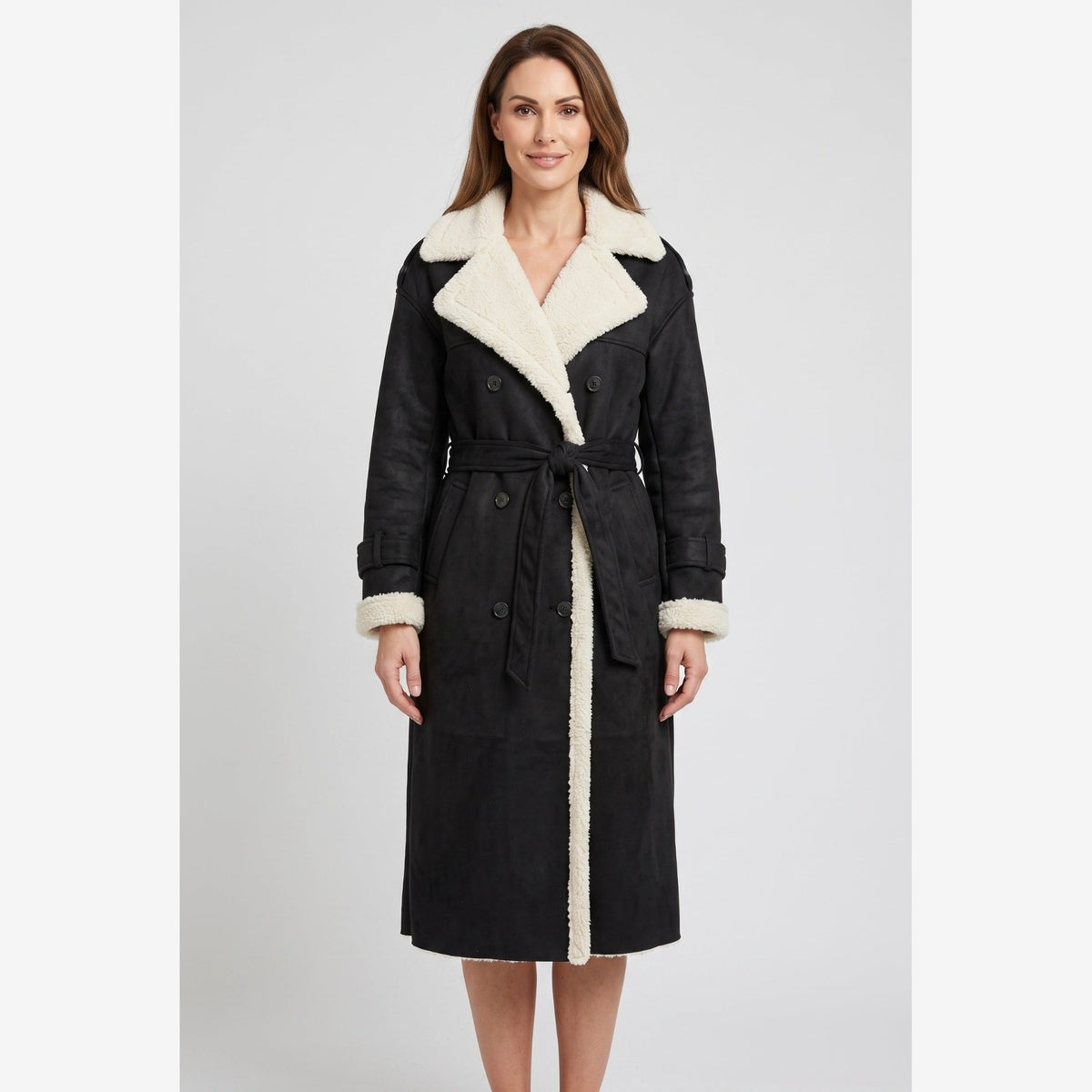ULRIKA | BELTED AVIATOR COAT - Black