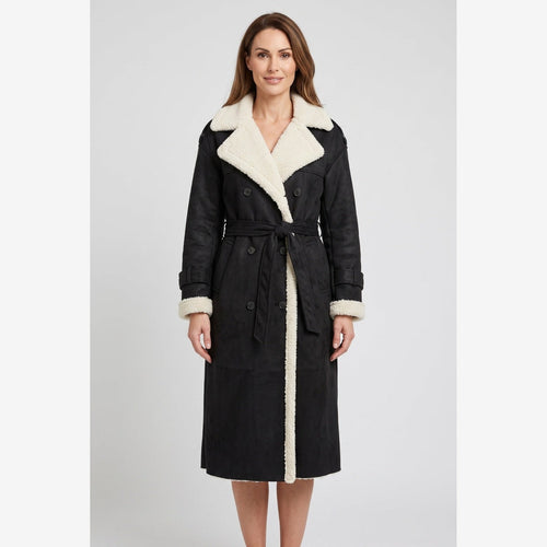 ULRIKA | BELTED AVIATOR COAT - Black