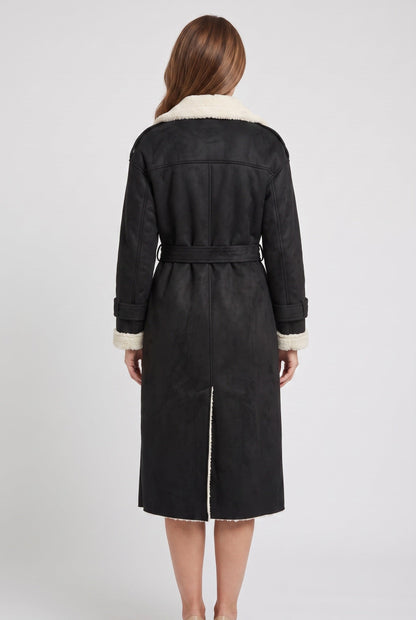 ULRIKA | BELTED AVIATOR COAT - Black