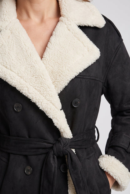 ULRIKA | BELTED AVIATOR COAT - Black