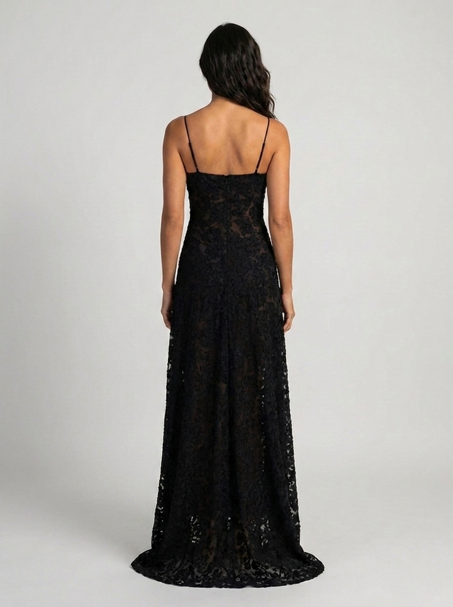 ULYANA | LACE CAMI LACE-UP BACK MAXI DRESS - Black