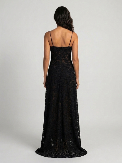 ULYANA | LACE CAMI LACE-UP BACK MAXI DRESS - Black