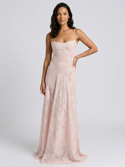 ULYANA | LACE CAMI LACE-UP BACK MAXI DRESS - Blush Pink