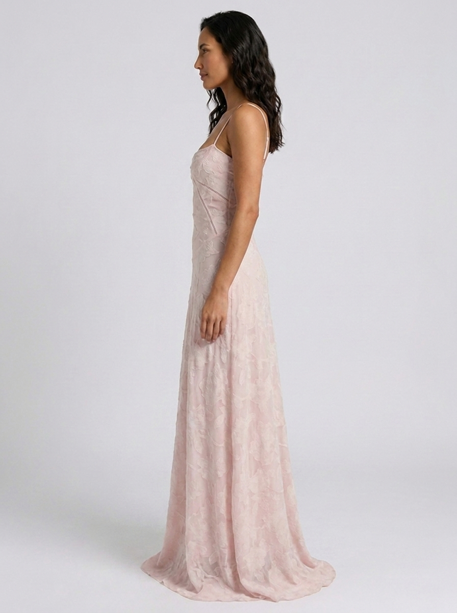 ULYANA | LACE CAMI LACE-UP BACK MAXI DRESS - Blush Pink