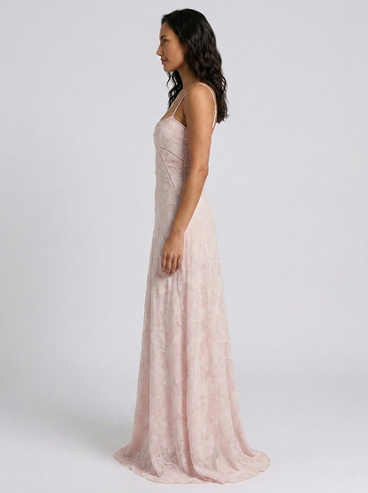 ULYANA | LACE CAMI LACE-UP BACK MAXI DRESS - Blush Pink
