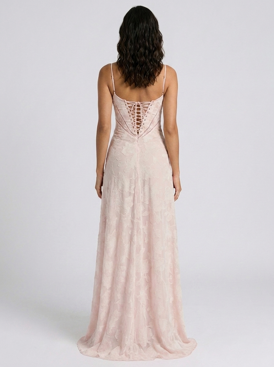 ULYANA | LACE CAMI LACE-UP BACK MAXI DRESS - Blush Pink