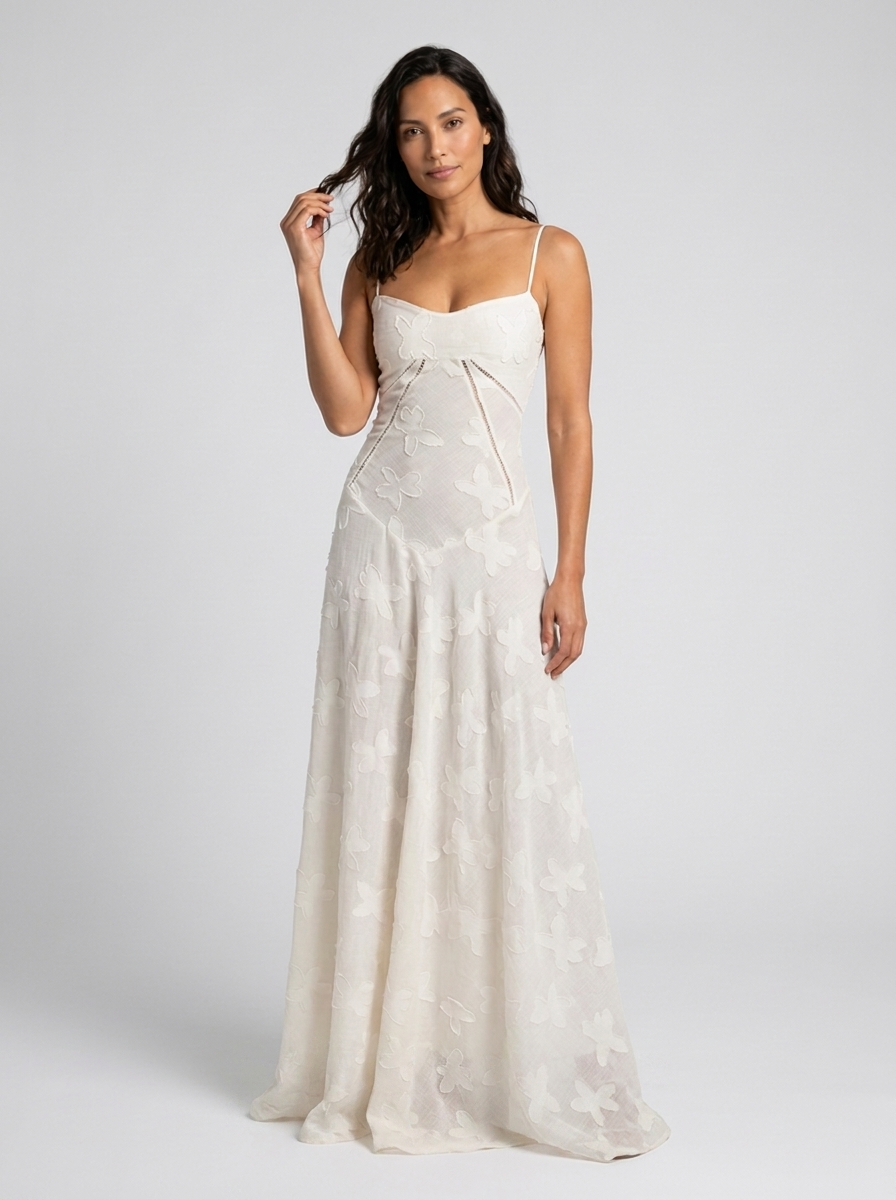 ULYANA | LACE CAMI LACE-UP BACK MAXI DRESS - Ivory