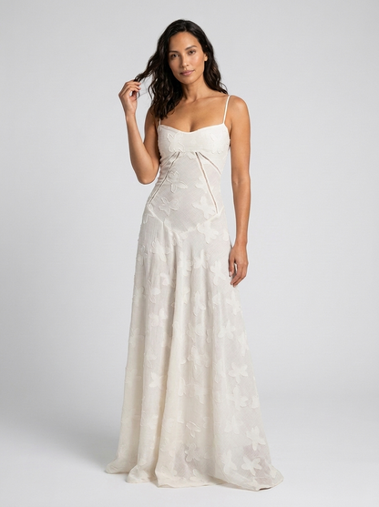 ULYANA | LACE CAMI LACE-UP BACK MAXI DRESS - Ivory