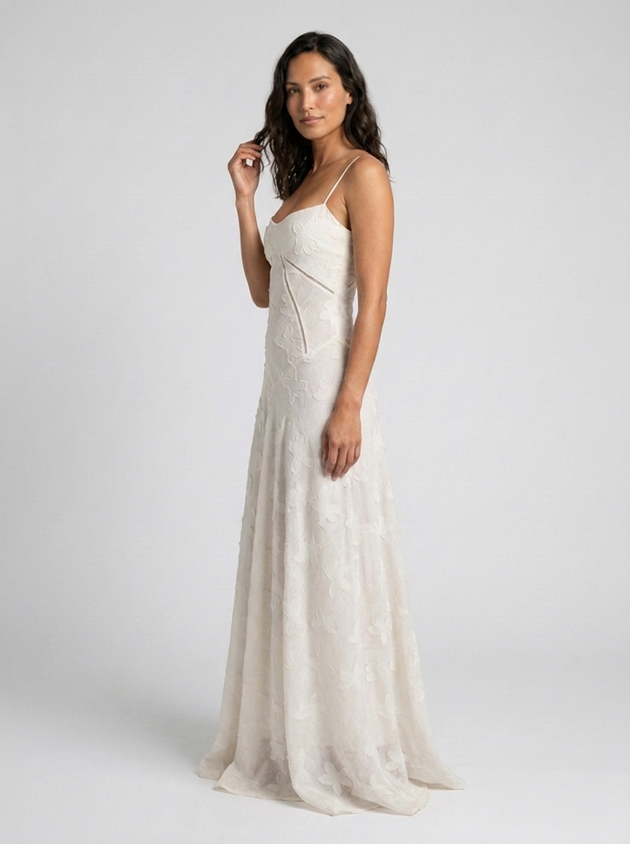 ULYANA | LACE CAMI LACE-UP BACK MAXI DRESS - Ivory