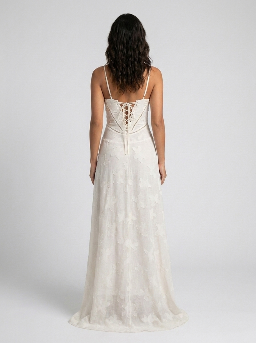 ULYANA | LACE CAMI LACE-UP BACK MAXI DRESS - Ivory