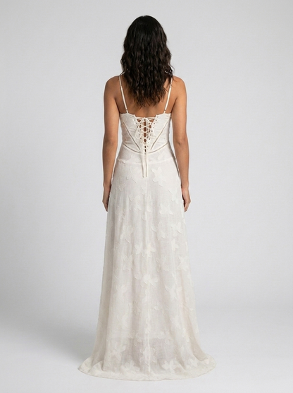 ULYANA | LACE CAMI LACE-UP BACK MAXI DRESS - Ivory