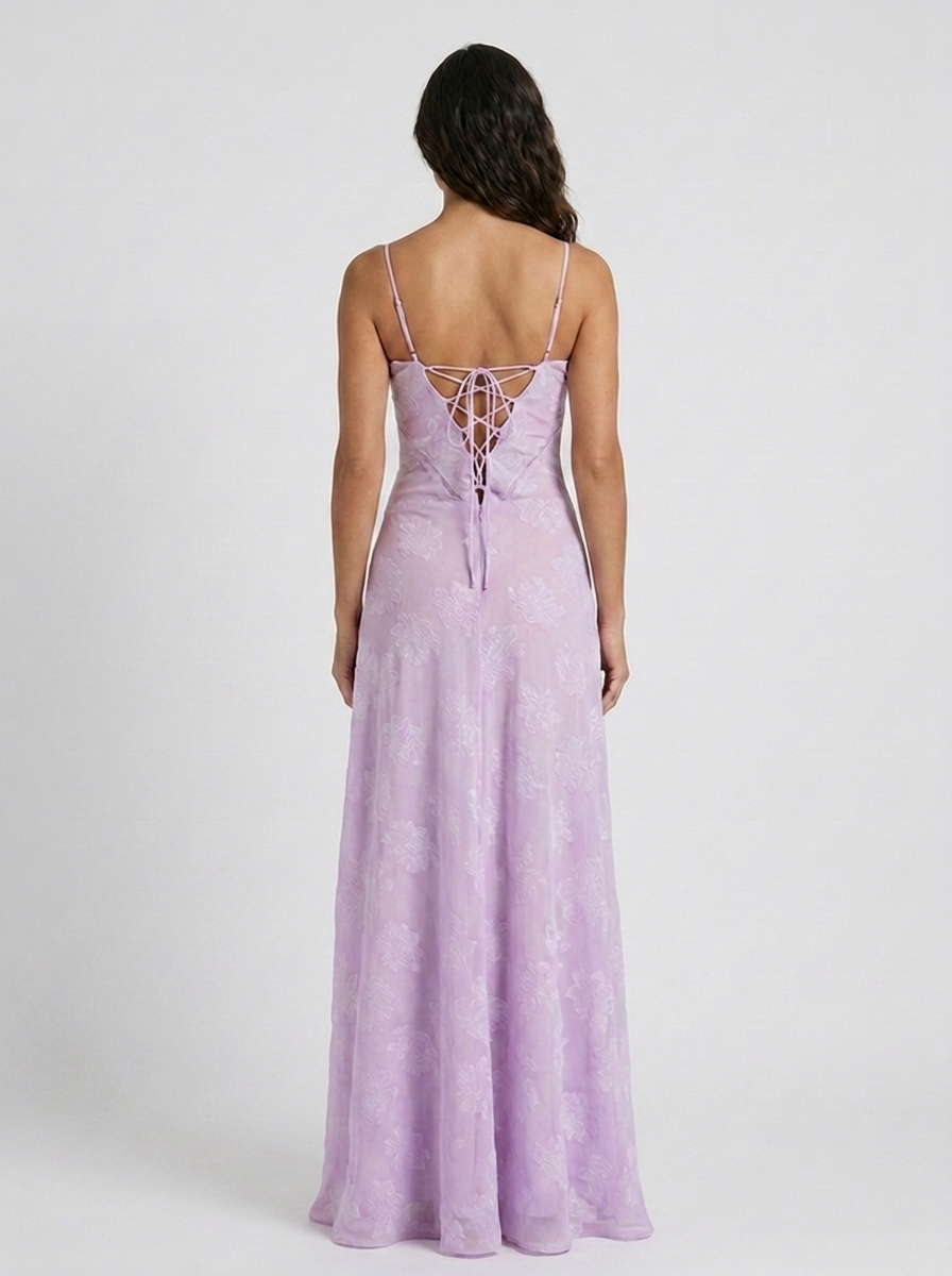 ULYANA | LACE CAMI LACE-UP BACK MAXI DRESS - Lilac