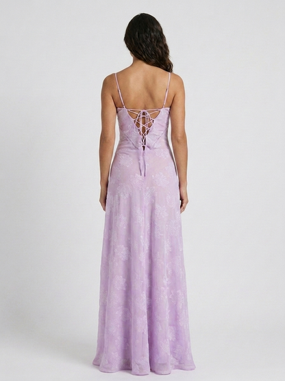 ULYANA | LACE CAMI LACE-UP BACK MAXI DRESS - Lilac