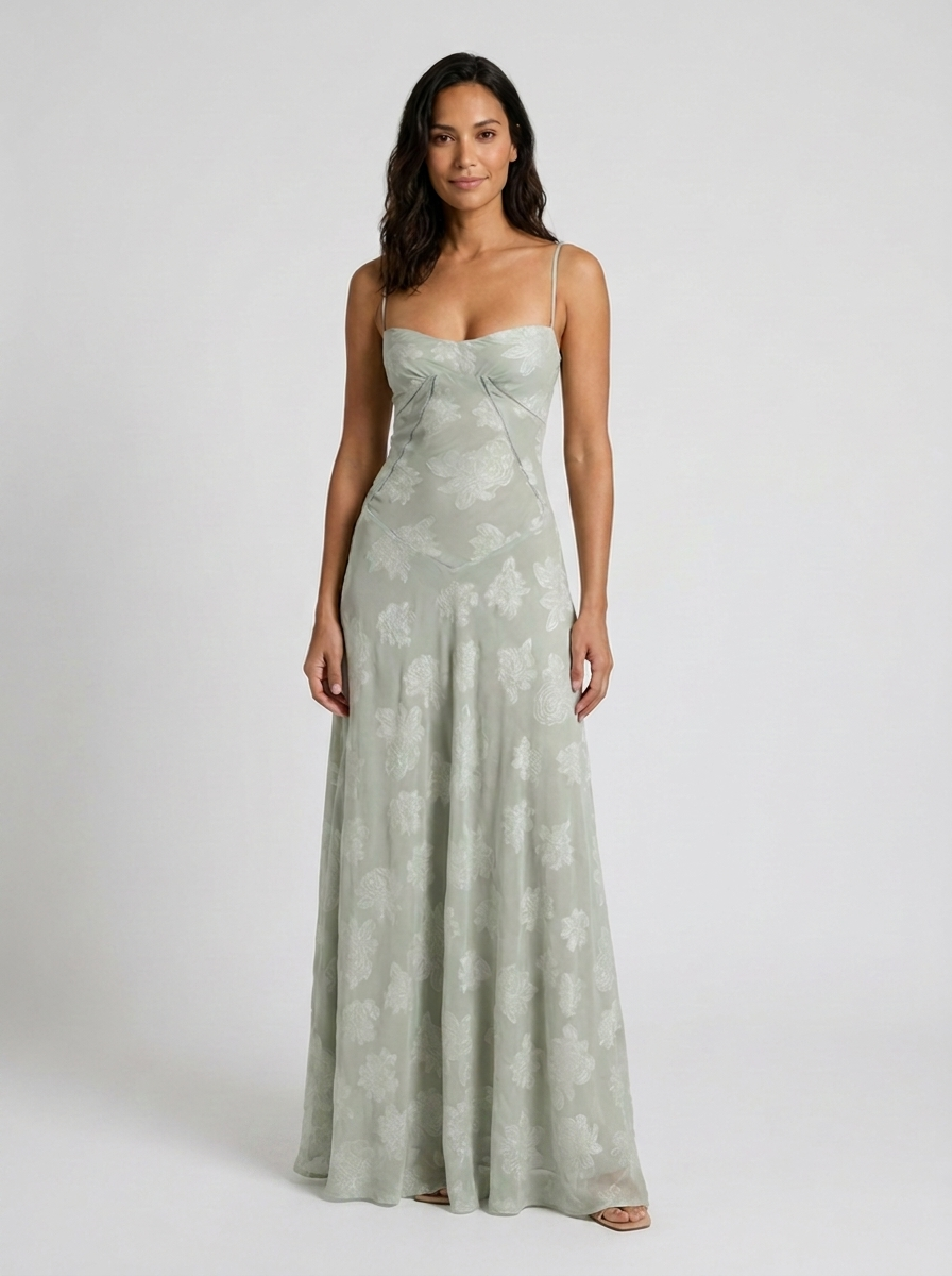 ULYANA | LACE CAMI LACE-UP BACK MAXI DRESS - Sage