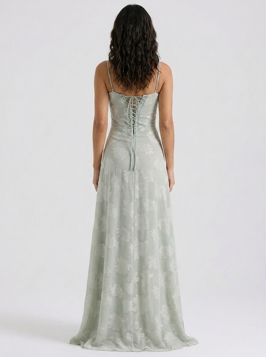 ULYANA | LACE CAMI LACE-UP BACK MAXI DRESS - Sage