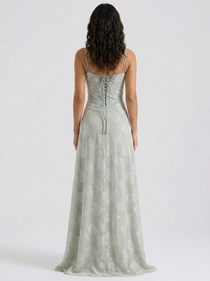 ULYANA | LACE CAMI LACE-UP BACK MAXI DRESS - Sage