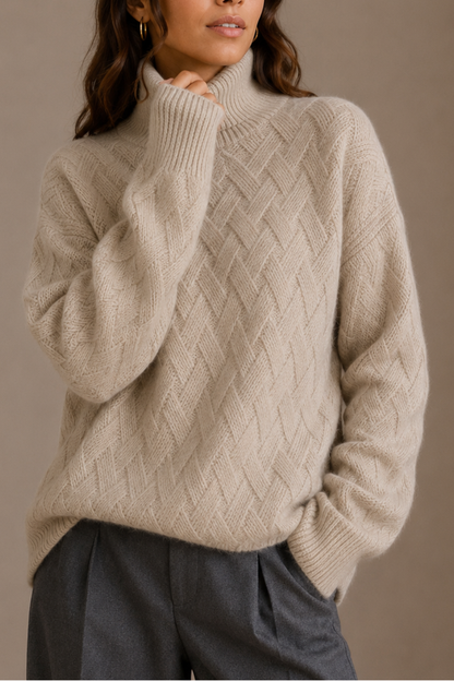 UNDINE | TEXTURED TURTLENECK SWEATER - Beige