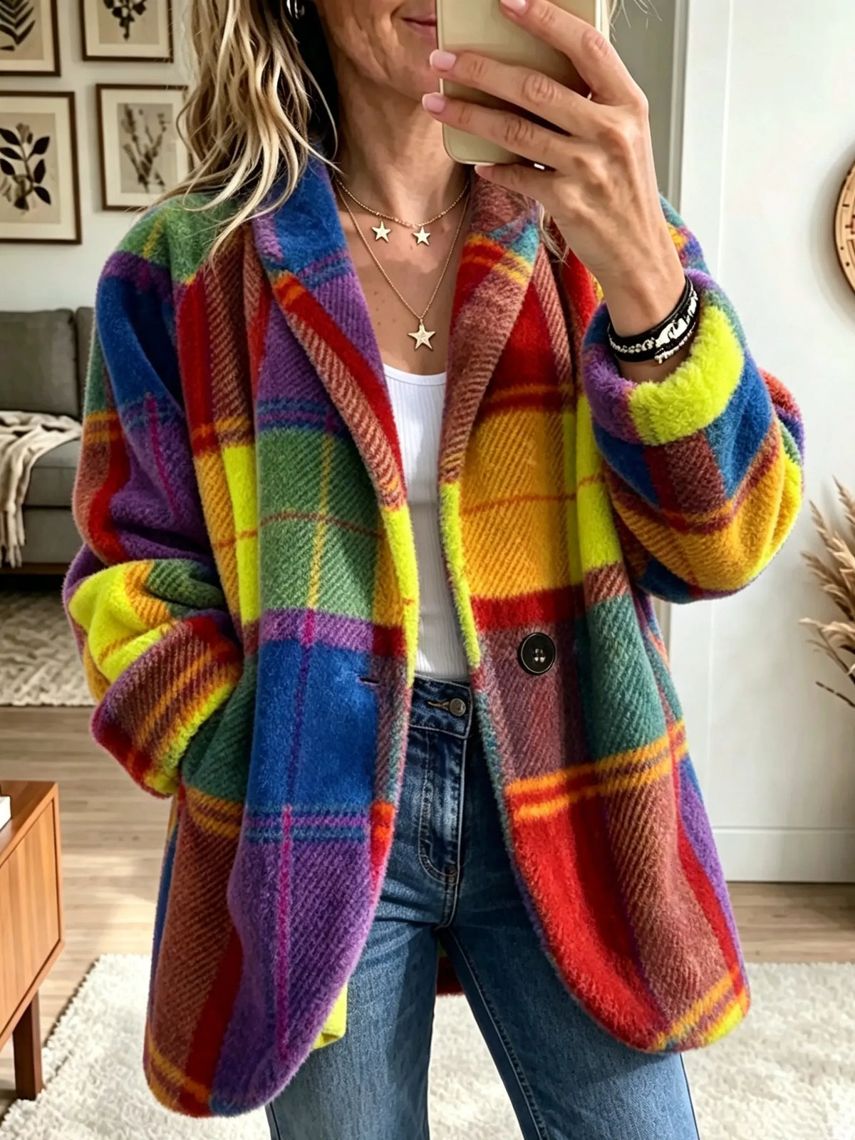 URIELLE | RAINBOW PLAID JACKET - Rainbow Plaid