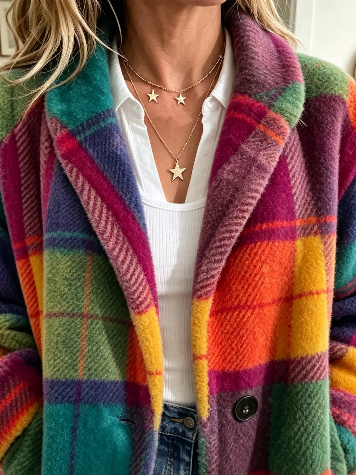 URIELLE | RAINBOW PLAID JACKET - Rainbow Plaid