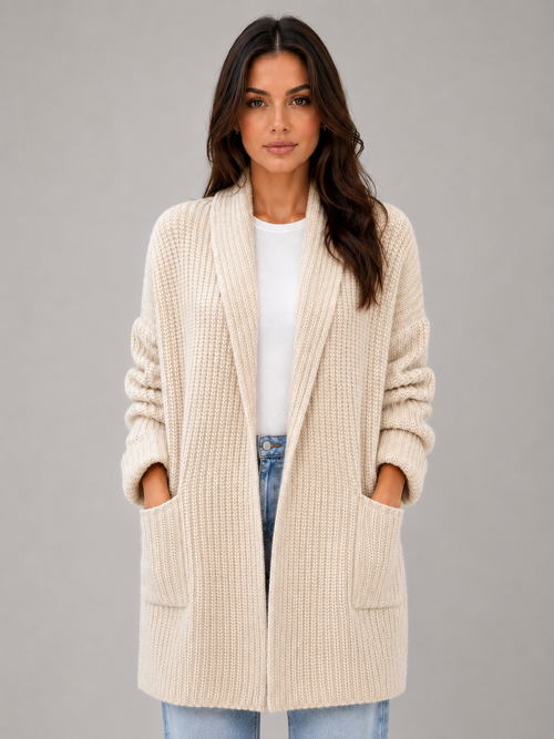 USHA | OPEN FRONT LONGLINE CARDIGAN - Beige