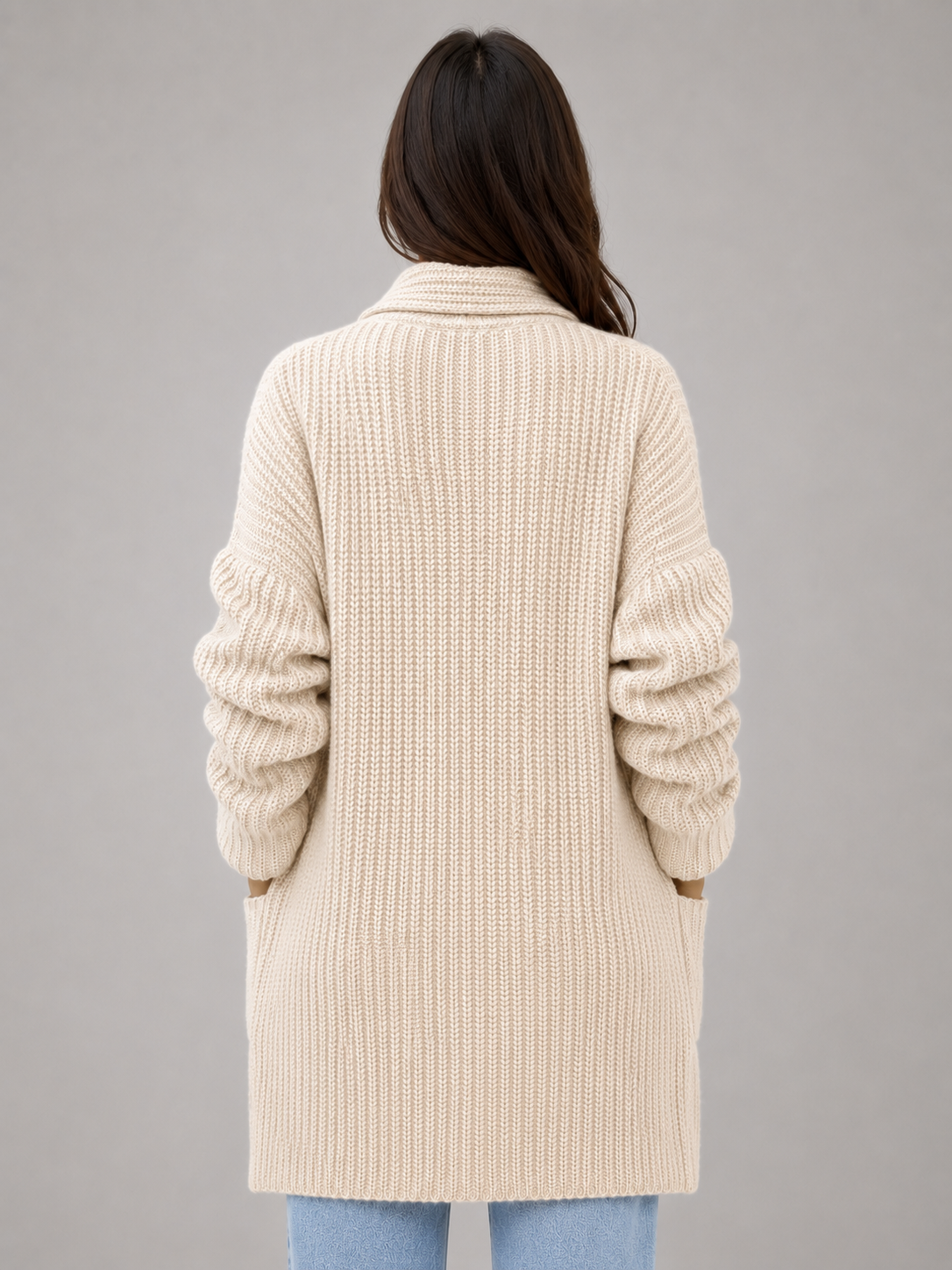 USHA | OPEN FRONT LONGLINE CARDIGAN - Beige