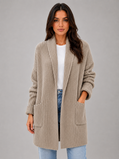 USHA | OPEN FRONT LONGLINE CARDIGAN - Taupe