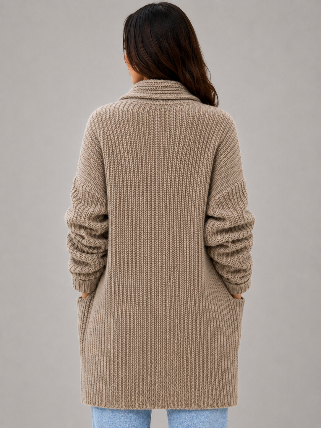 USHA | OPEN FRONT LONGLINE CARDIGAN - Taupe