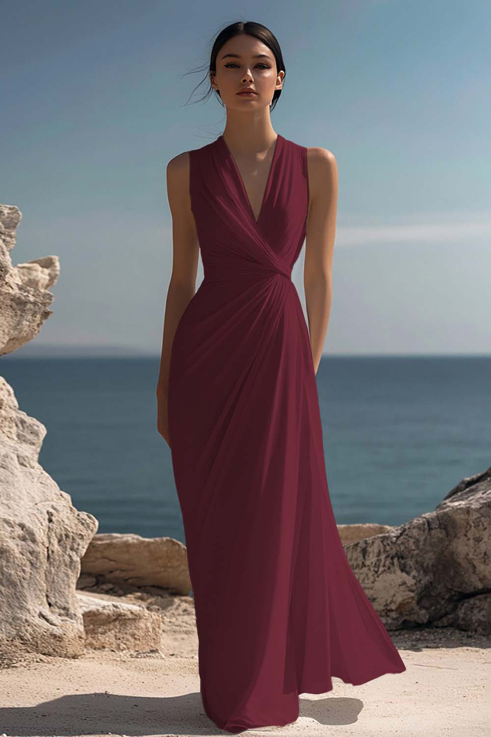 VADA | CHIFFON MAXI DRESS - Burgundy