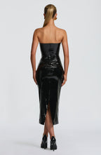 VALDA | HIGH SHINE BUSTIER MIDI DRESS - Black