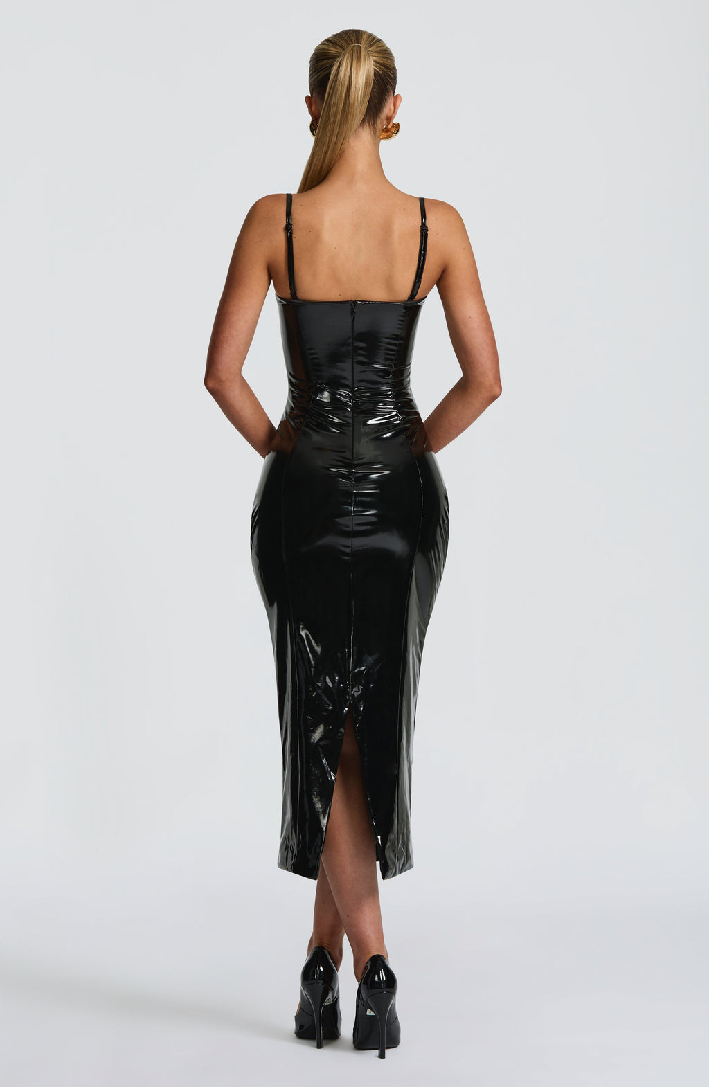 VALDA | HIGH SHINE BUSTIER MIDI DRESS - Black