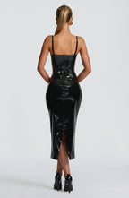 VALDA | HIGH SHINE BUSTIER MIDI DRESS - Black