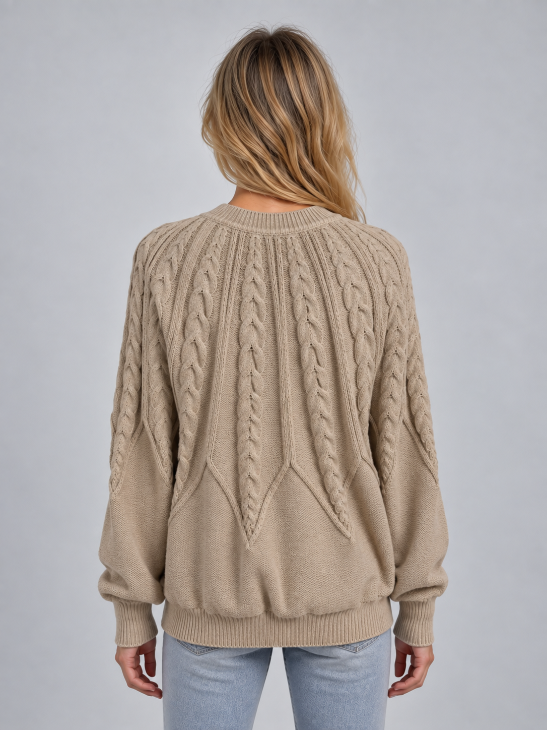VALENTIA | CABLE KNIT CREW NECK SWEATER - Khaki