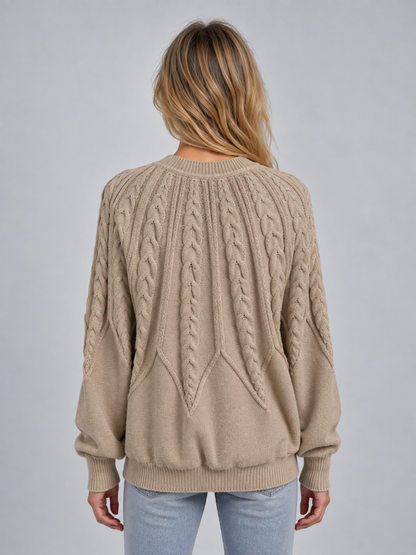 VALENTIA | CABLE KNIT CREW NECK SWEATER - Khaki