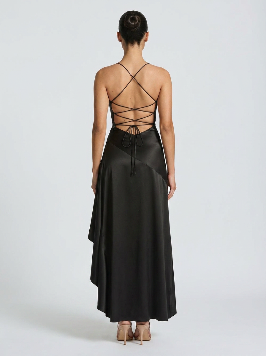 VALENTINE | RUFFLE MAXI DRESS - Black