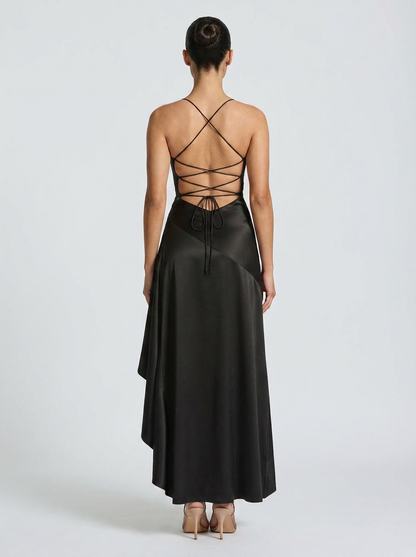 VALENTINE | RUFFLE MAXI DRESS - Black