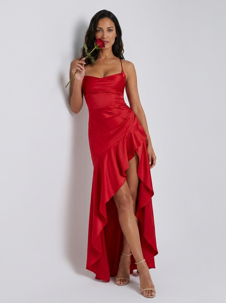 VALENTINE | RUFFLE MAXI DRESS - Red