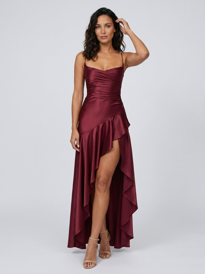 VALENTINE | RUFFLE MAXI DRESS - Wine Red