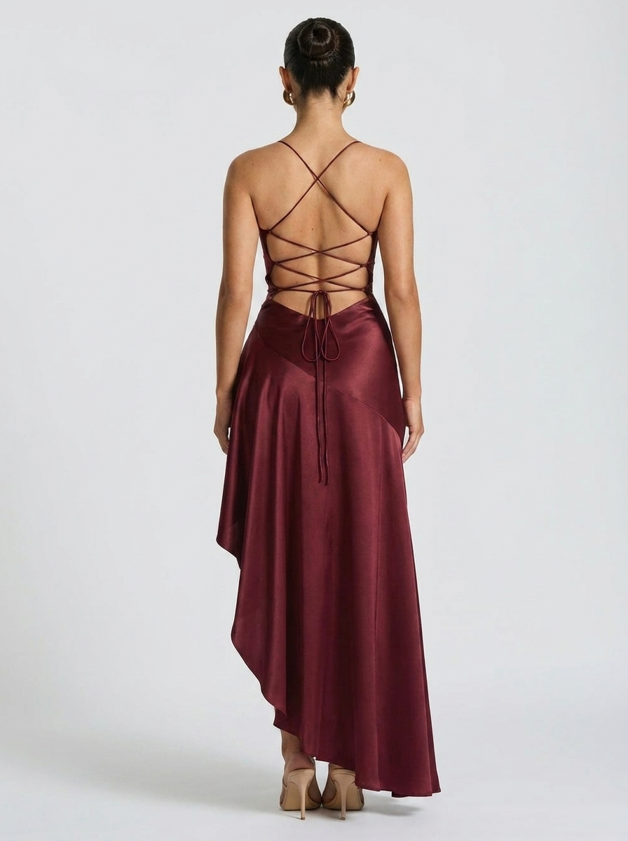 VALENTINE | RUFFLE MAXI DRESS - Wine Red
