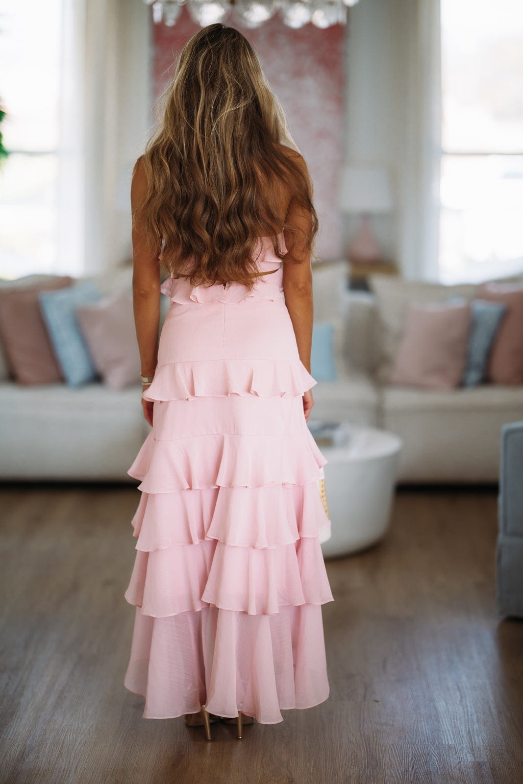 VALERA | STRAPLESS RUFFLE MAXI DRESS - Blush Pink