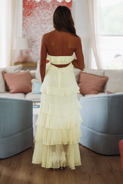 VALERA | STRAPLESS RUFFLE MAXI DRESS - Butter Yellow