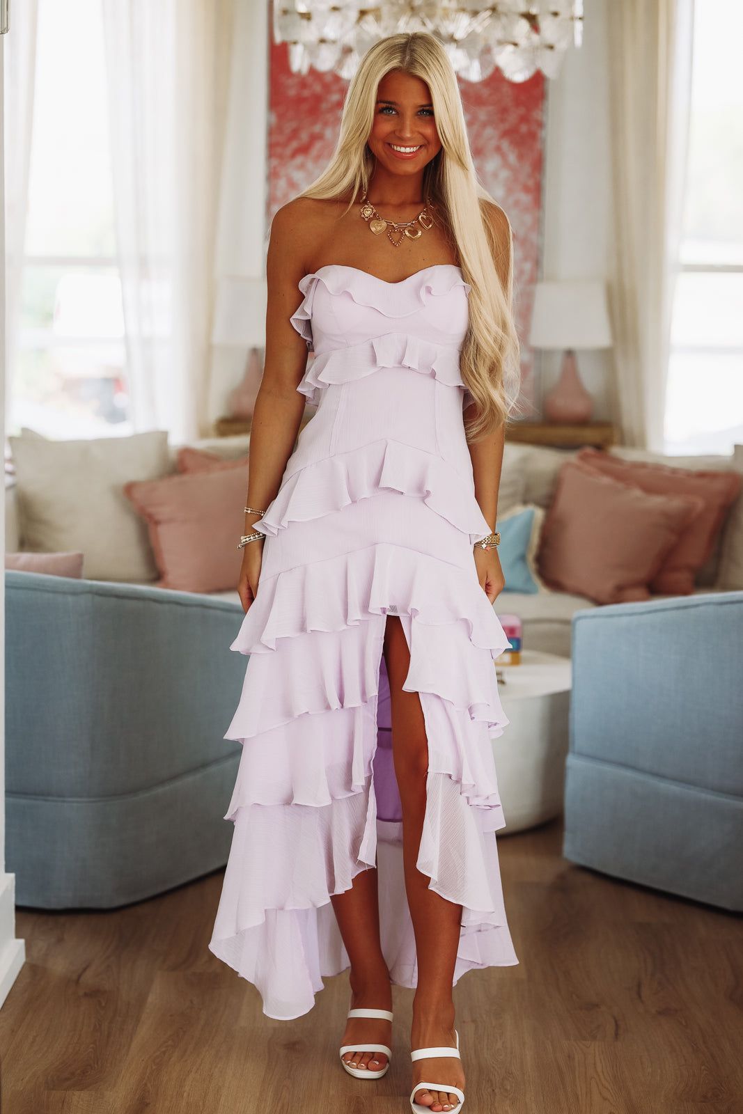 VALERA | STRAPLESS RUFFLE MAXI DRESS - Lilac