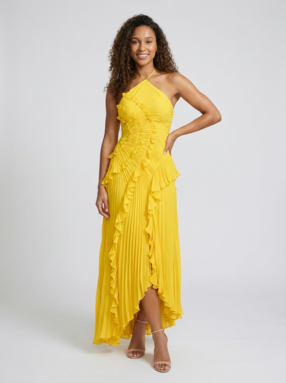 VALESKA | RUFFLE MAXI DRESS - Lemon Yellow