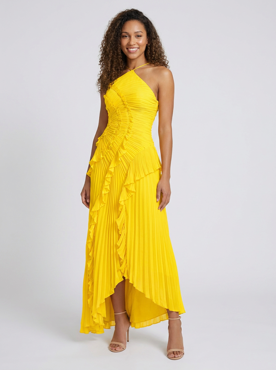 VALESKA | RUFFLE MAXI DRESS - Lemon Yellow